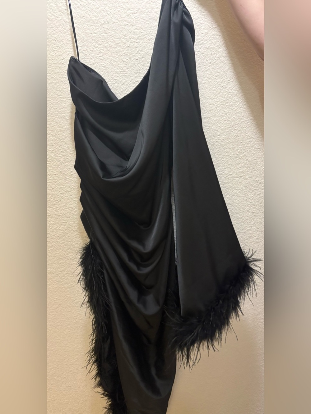 Black Feather-Trim Midi Dress - Picture 4 of 5